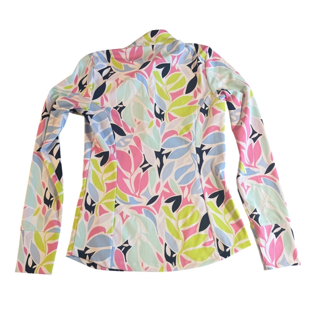 Tommy Bahama Golf Womens S Pink Green Floral Leaf 1/4 Zip Pullover Thumbholes